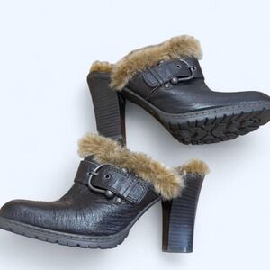 B.O.C. faux fur y2k vibes trim heeled clogs